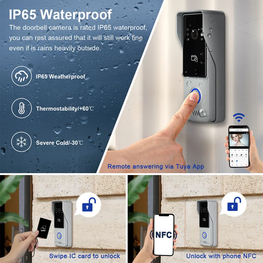5G WiFi Video Doorbell 7 Inch LCD HD 1080P Camera Tuya Smart 4 Wire Video Doorphone Intercom Security System RFID NFC APP Unlock - Imagen 2