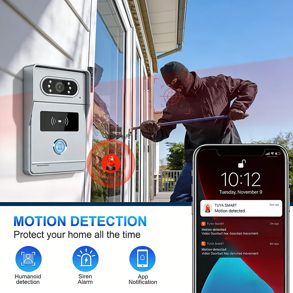 Tuya 7" Touch Screen 2-Wire Smart Video Doorbell System APP APP Remote RFID Unlock Night Vision Home Intercom Kits For Villa - Image 4