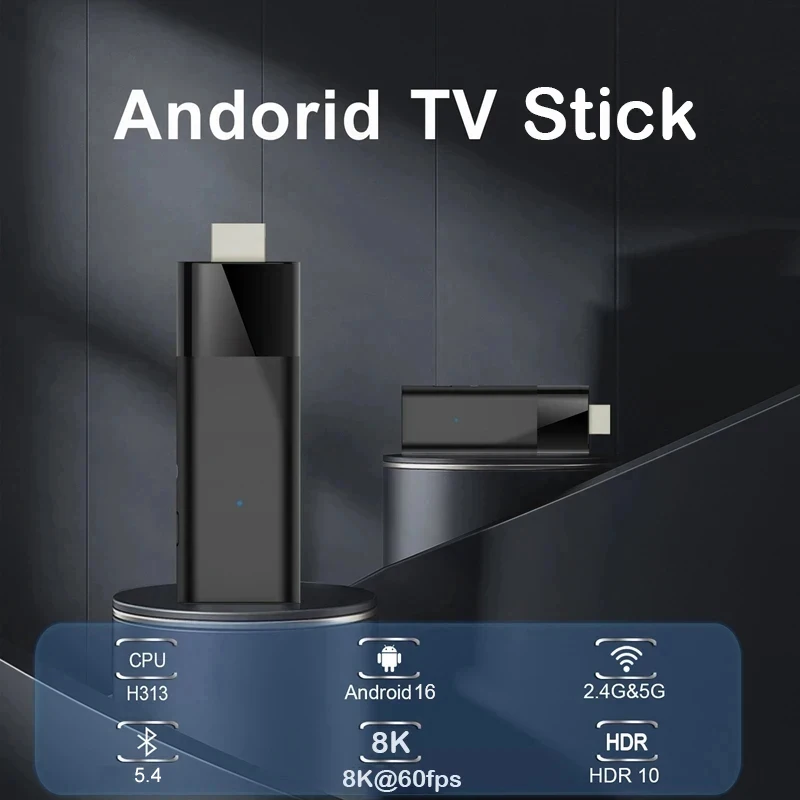 Sa8818f6d669445cd9f855afa240b7531F Android 16 Clé TV H313 8K 60fps, dongle Smart TV, double WiFi 2.4G&5G, Bluetooth 5.4, HDR10, lecteur multimédia HDMI