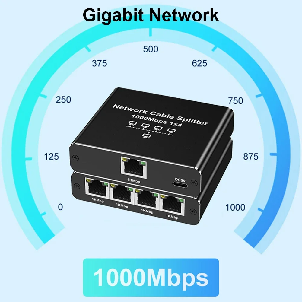 MZX Hub réseau Gigabit 1 entrée 4 sorties 1000 Mbps, répartiteur Ethernet RJ45, adaptateur réseau PC Cat6/7/8 – Image 3