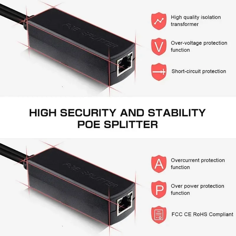 1 Pair Passive PoE Injector and PoE Splitter Kit POE Cable POE Splitter RJ45 Injector Power Supply Module 12-48v for IP Camea - Imagen 2