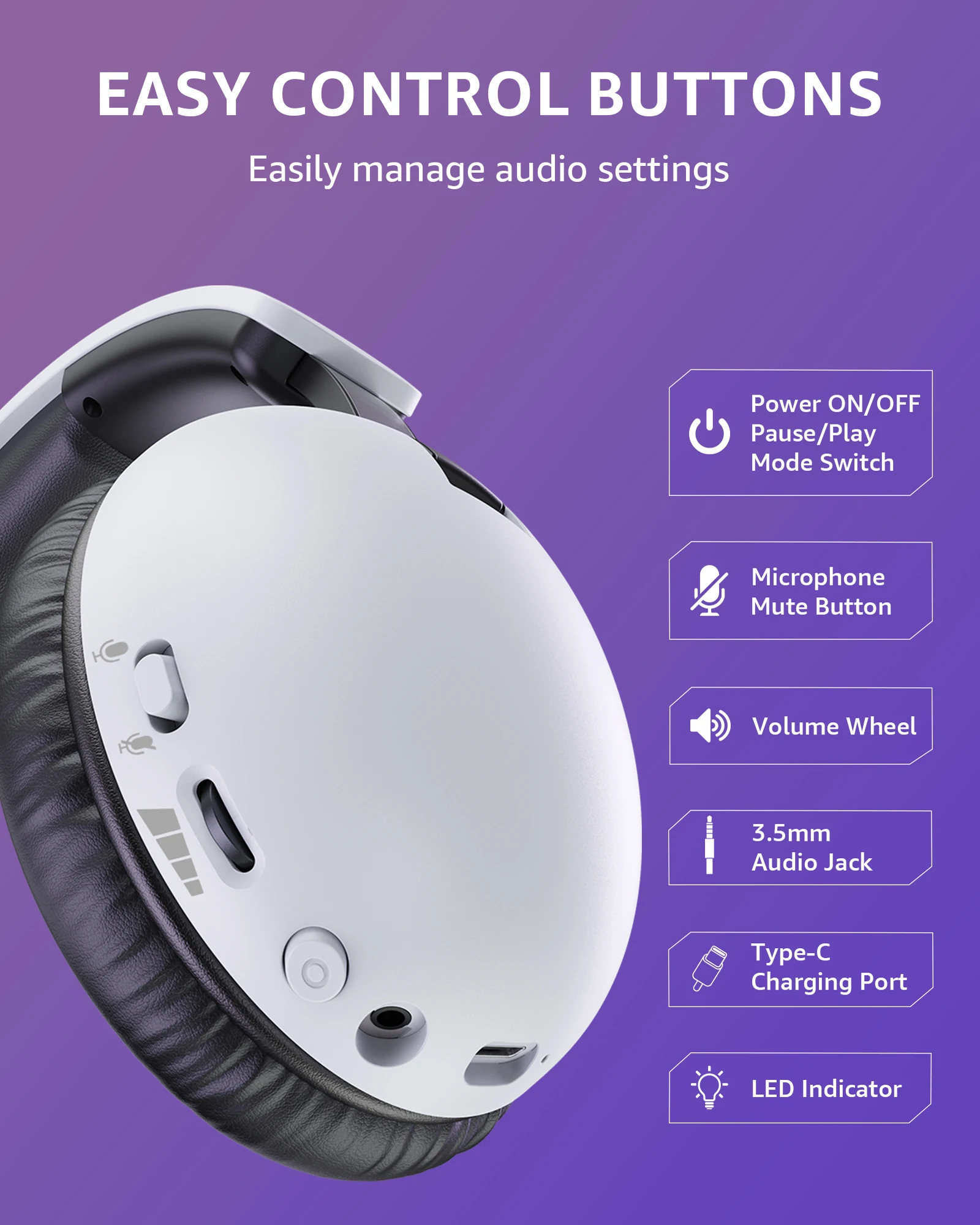 Acincai BL500 Wireless Gaming Headset with Mic for PS5,PS4,PC,Bluetooth Gaming Headphones and microphone - Image 4