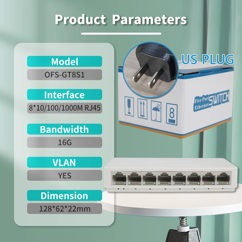 8Port 1000M US PLUG