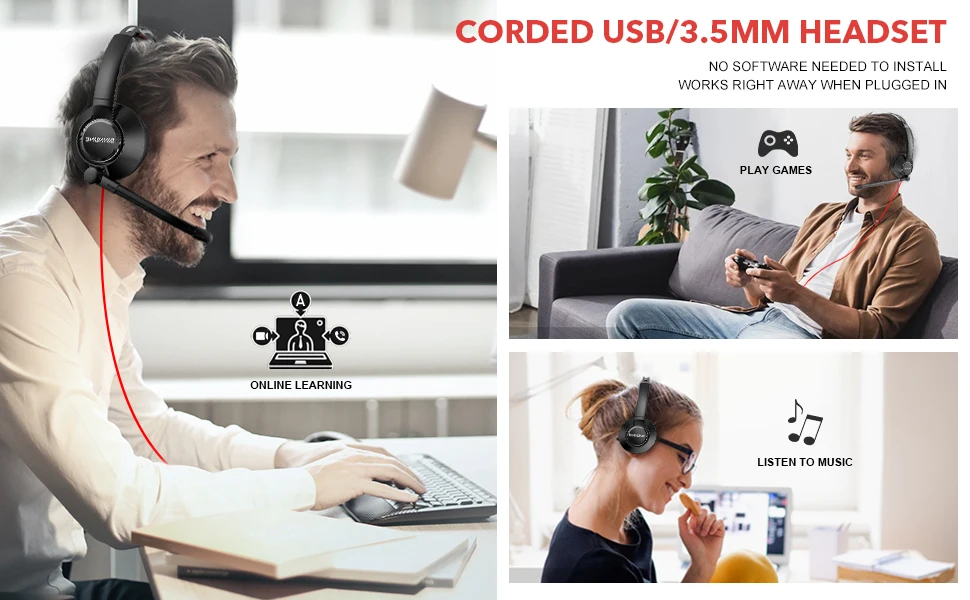 Sd6d3fb11f61b44ddae9488279ad269e2b BINNUNE Casque professionnel filaire pour PC portable ordinateur, avec micro antibruit, pour Zoom bureau conférence
