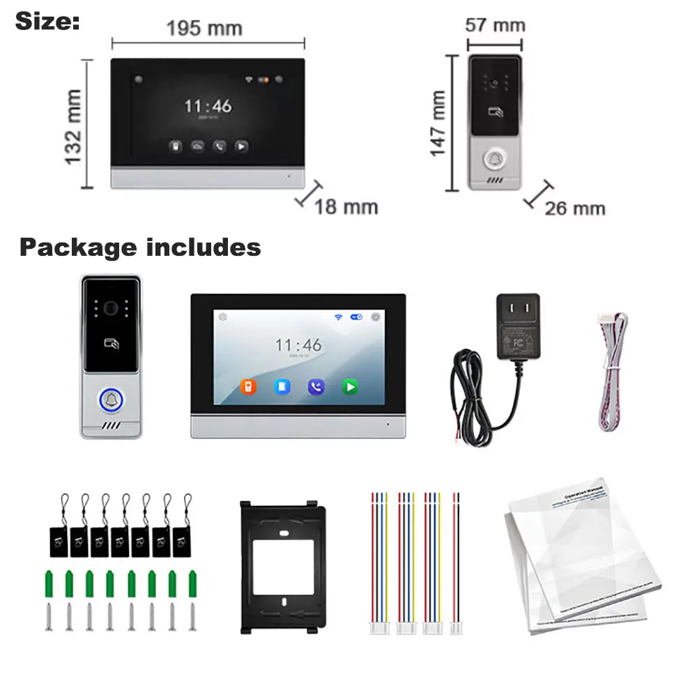 5G WiFi Video Doorbell 7 Inch LCD HD 1080P Camera Tuya Smart 4 Wire Video Doorphone Intercom Security System RFID NFC APP Unlock - Imagen 6