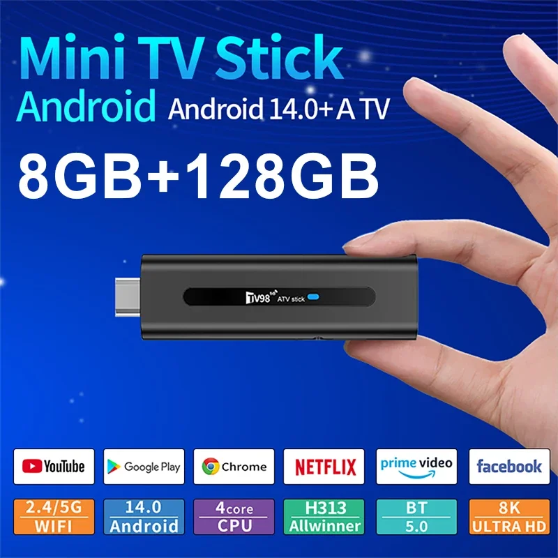 TV98 ATV Stick Android 14 BT 5.0 Allwinner H313 4Core 4G 5G Dual WiFi Voice Remote HD 8K 4K @60fps TV stick 8GB 128GB iptv - Image 3
