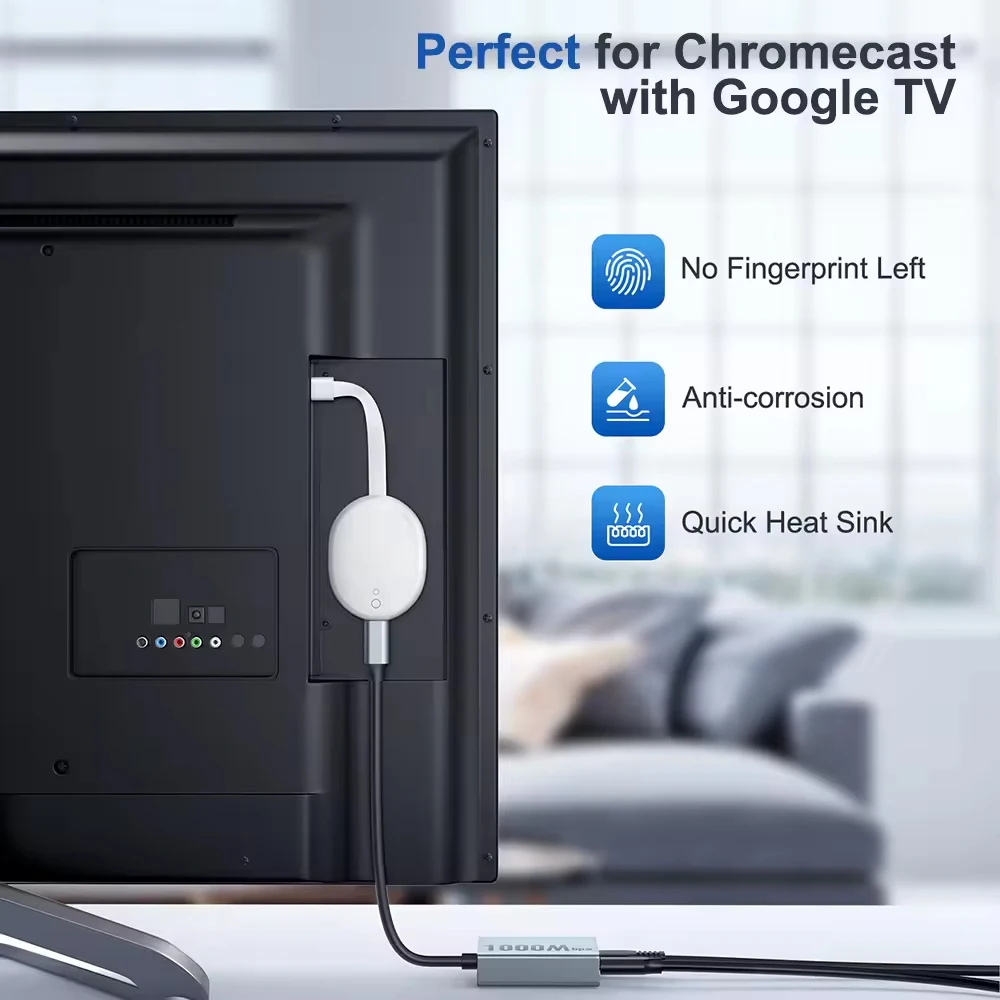 Electop 1000Mbps Ethernet Adapter 100Mbps External Network Card for Chromecast Google TV, Micro Port for Fire TV Stick for PC - Imagen 3