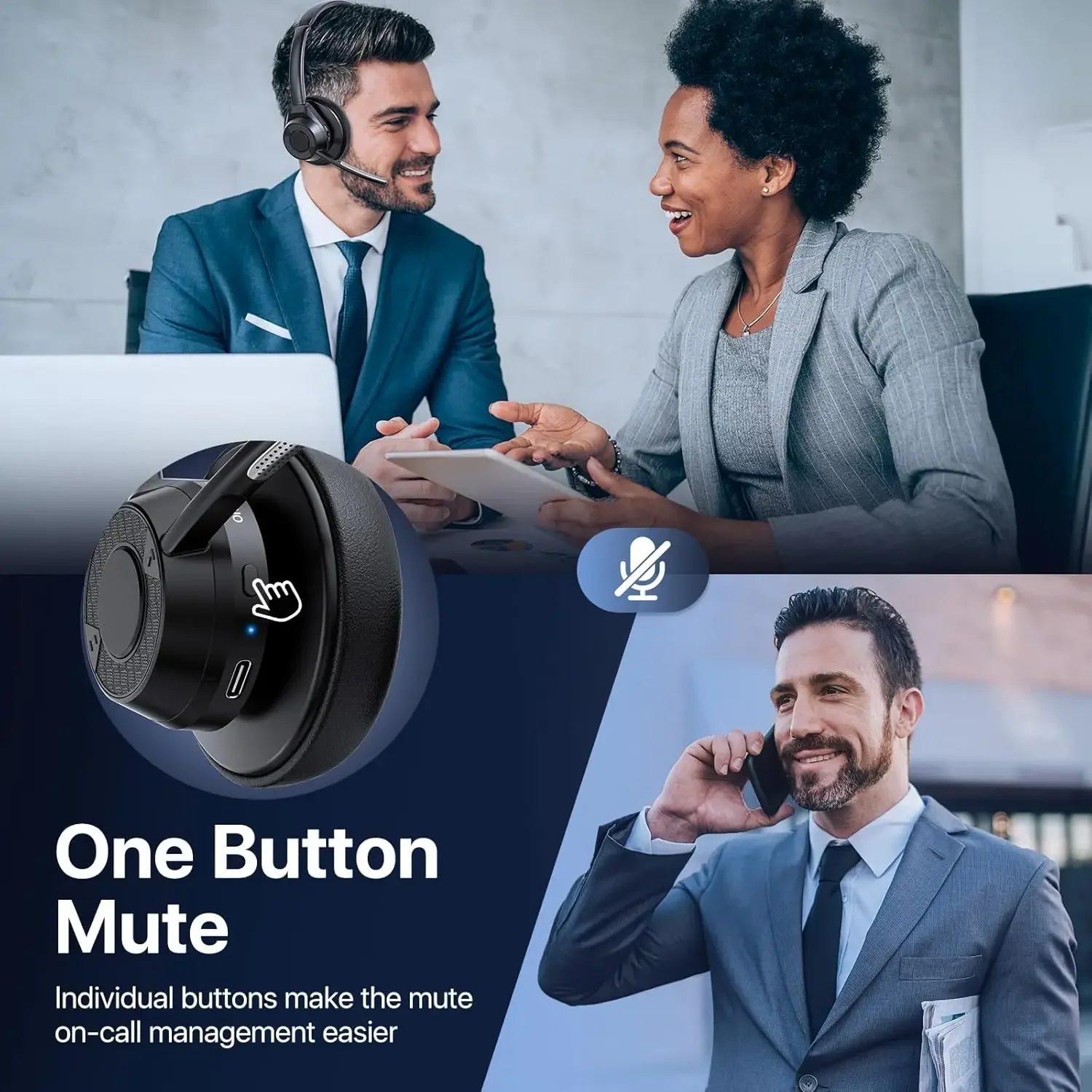 Bluetooth Headset, Wireless Bluetooth V5.4 Headphones with Microphone, Noise Canceling Mic Multipoint Connect Wireless Headset - Image 5