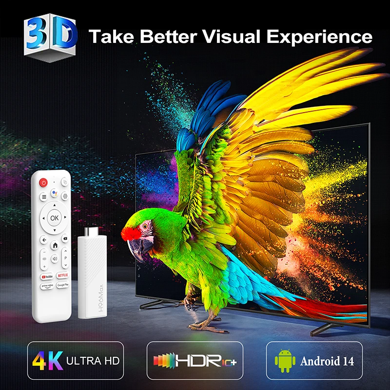 Android TV Stick H96 MAX H313 Android 14 BT5.0 4K Quad Core 2.4G 5G Wifi6 Home Media Player Voice Assistant Smart TV Stick - Image 4