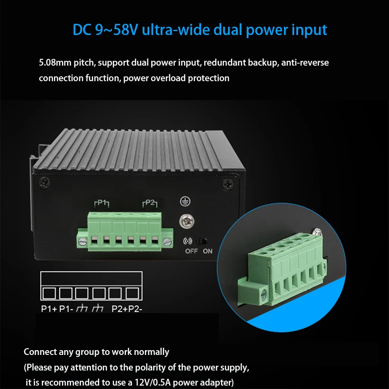 DC9~58V RJ45 Hub network switch DIN rail type 10/100M Ethernet Smart Switcher 8-Port Industrial switch Internet Splitter adapter - Imagen 2