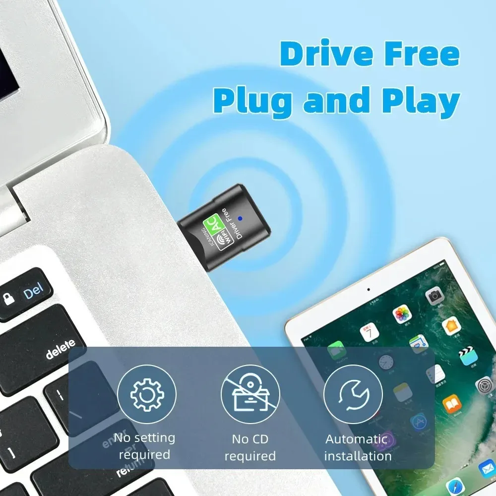 USB Wifi Adapter 600Mbps Wi fi Adapter 2.4G&5.8GHz USB Ethernet PC Wi-Fi Adapter Lan 300Mbps Wifi Dongle AC Wifi Receiver - Imagen 3