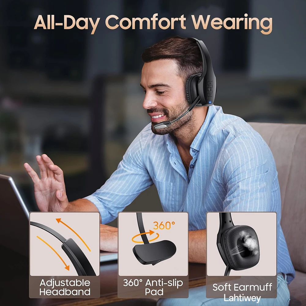 Trucker Bluetooth Headset, Wireless Headset with Mic, Bluetooth Headsets with Dual Noise Cancelling Microphone & Mute Button - Image 6
