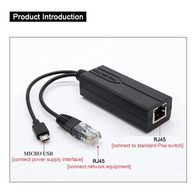 POE Splitter 48V to 5V Micro USB tpye-C 100Mbps and1000Mbps Gigabit POE Camera Injector Power Supply for Huawei Hikvision - Imagen 2