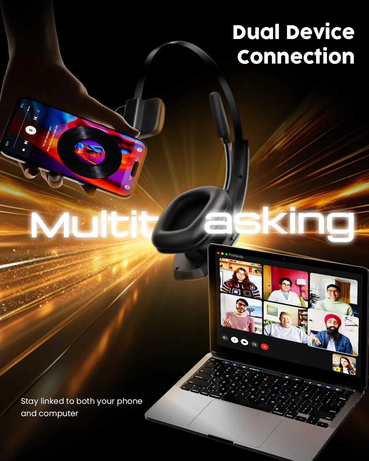 Casque Bluetooth Trucker avec base de charge, sans fil mains libres, micro antibruit et bouton mute, 56 h d'autonomie – Image 4