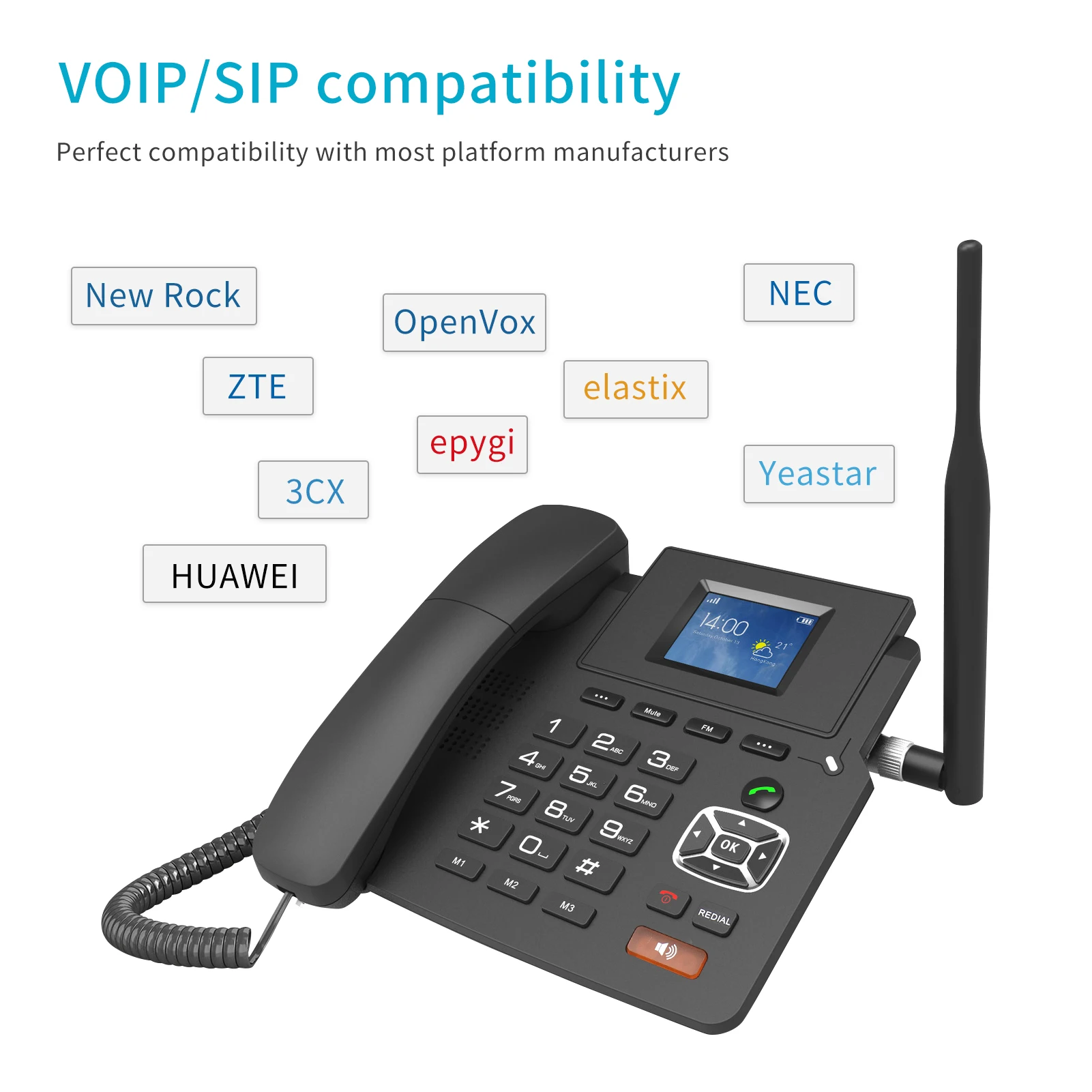 H1b11a0c3908d4813976b4f7b46315f745 4G Desktop Dual modes Wireless Telephone 4G VOIP Phone Support 2 SIP Accounts WIFI SIM Card wi/ Antenna LCD Screen Auto Answer