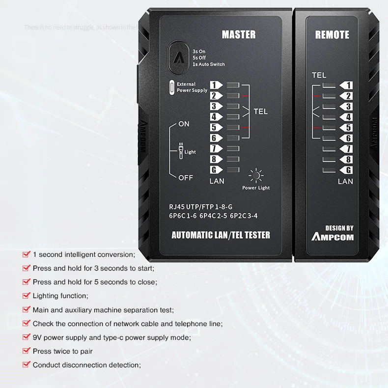 H3a84de71bae14a528a372a95c387b76bf AMPCOM Tester de Cable de red rj45 RJ11 red LAN Ethernet RJ45 probador de Cable de LAN herramienta de Red red de reparación