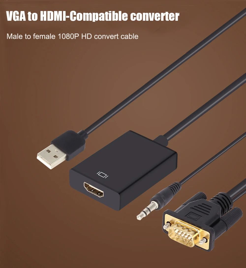 H4c54455328cd457ea58c2b64aab9c8dbT VGA To HDMI-Compatible Cable Converter for Ps4 Tv Box Aux Audio Splitter Display Port Projector Television Extender Adapter