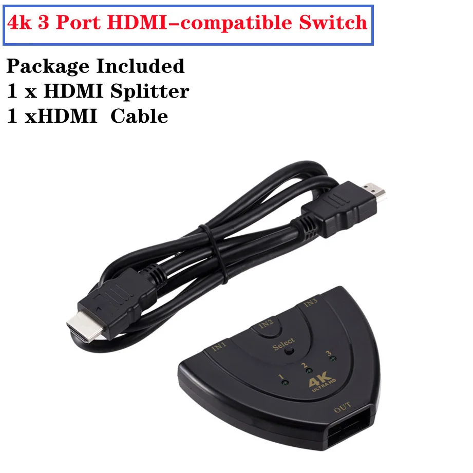 H5e72dbcc8dc04b20a00f95264513516bE 4K 2K 3x1 HDMI Cable Splitter HD 1080P Video Switcher Adapter 3 Input 1 Output Port HDMI Hub for Xbox PS4 DVD HDTV PC Laptop TV
