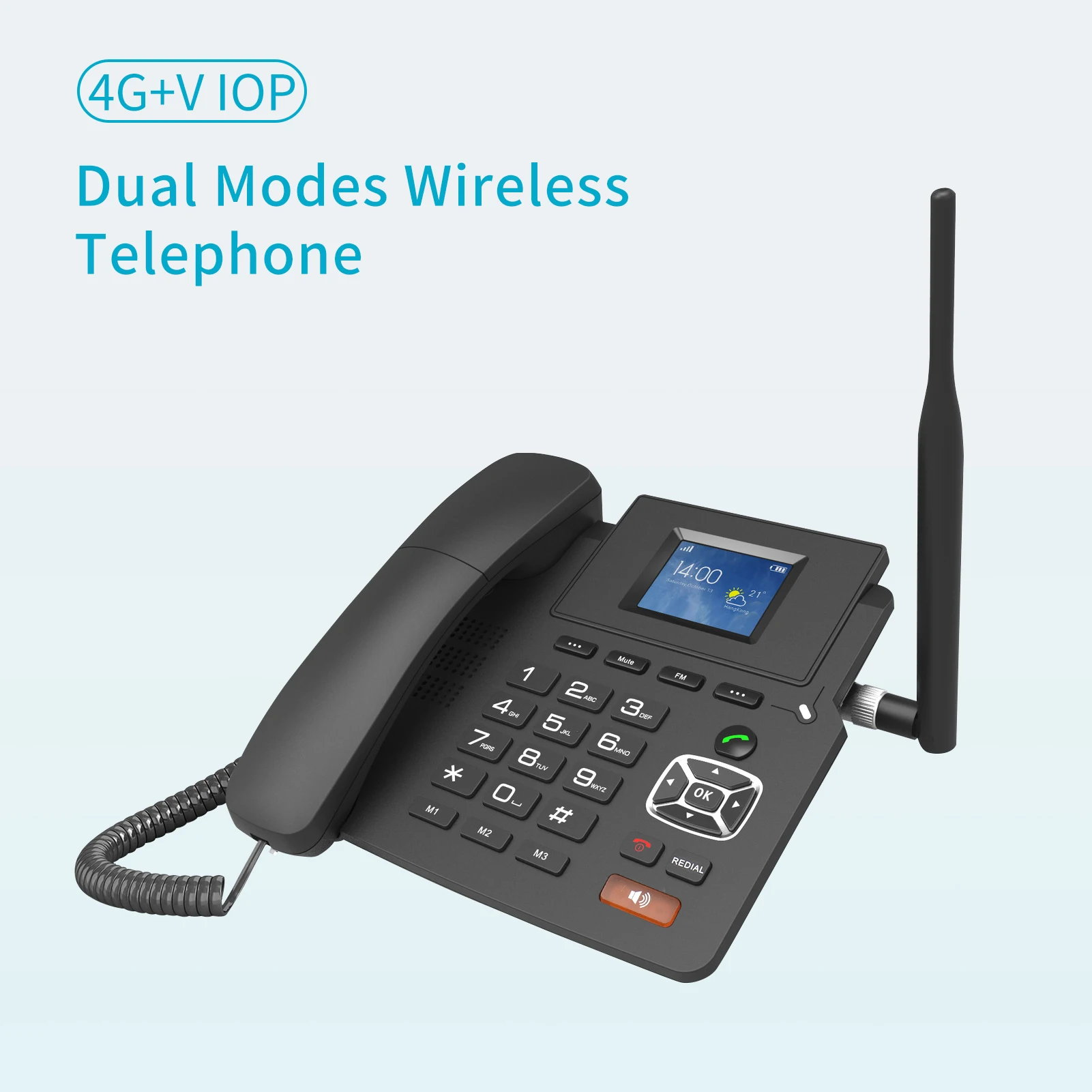 H7702eba0c2ac4543b5361edd781017f0D 4G Desktop Dual modes Wireless Telephone 4G VOIP Phone Support 2 SIP Accounts WIFI SIM Card wi/ Antenna LCD Screen Auto Answer