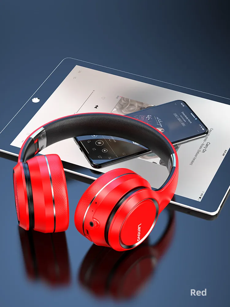 H86c91e0cf6bf479b972bb93689b736ccs Lenovo HD200 Casque Bluetooth circum-aural pliable, sans fil pour ordinateur, réduction de bruit, HIFI stéréo gaming