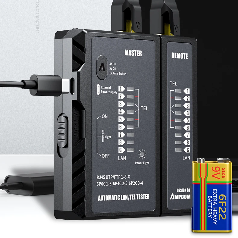 H9096e6d35efe4af3821143823002634b3 AMPCOM Tester de Cable de red rj45 RJ11 red LAN Ethernet RJ45 probador de Cable de LAN herramienta de Red red de reparación