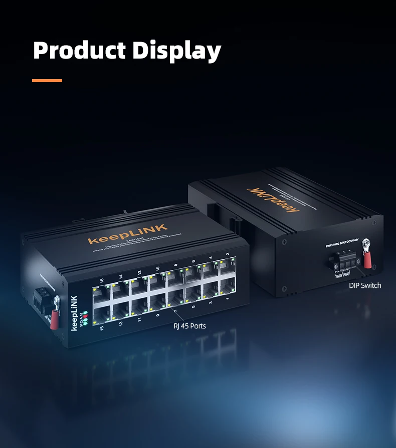 H996639e3a0aa465987a1f9451c214878C KeepLiNk Industrial 16-Port Megabit DIN-Rail Ethernet Switch