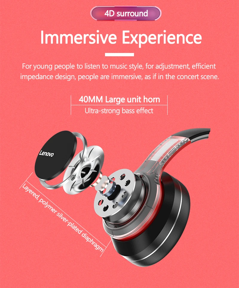 H9d671ee23d024270949bbd2596f0dba7x Lenovo HD200 Casque Bluetooth circum-aural pliable, sans fil pour ordinateur, réduction de bruit, HIFI stéréo gaming