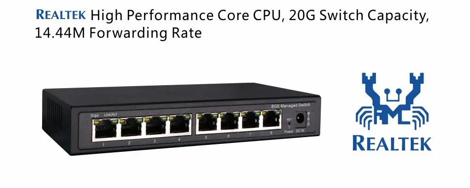HTB1de11aIfrK1RjSszcq6xGGFXaF Interruptor gestionado Gigabit de 8 puertos, gestionado con conmutador Ethernet 8 puertos 10/100/1000M VLAN