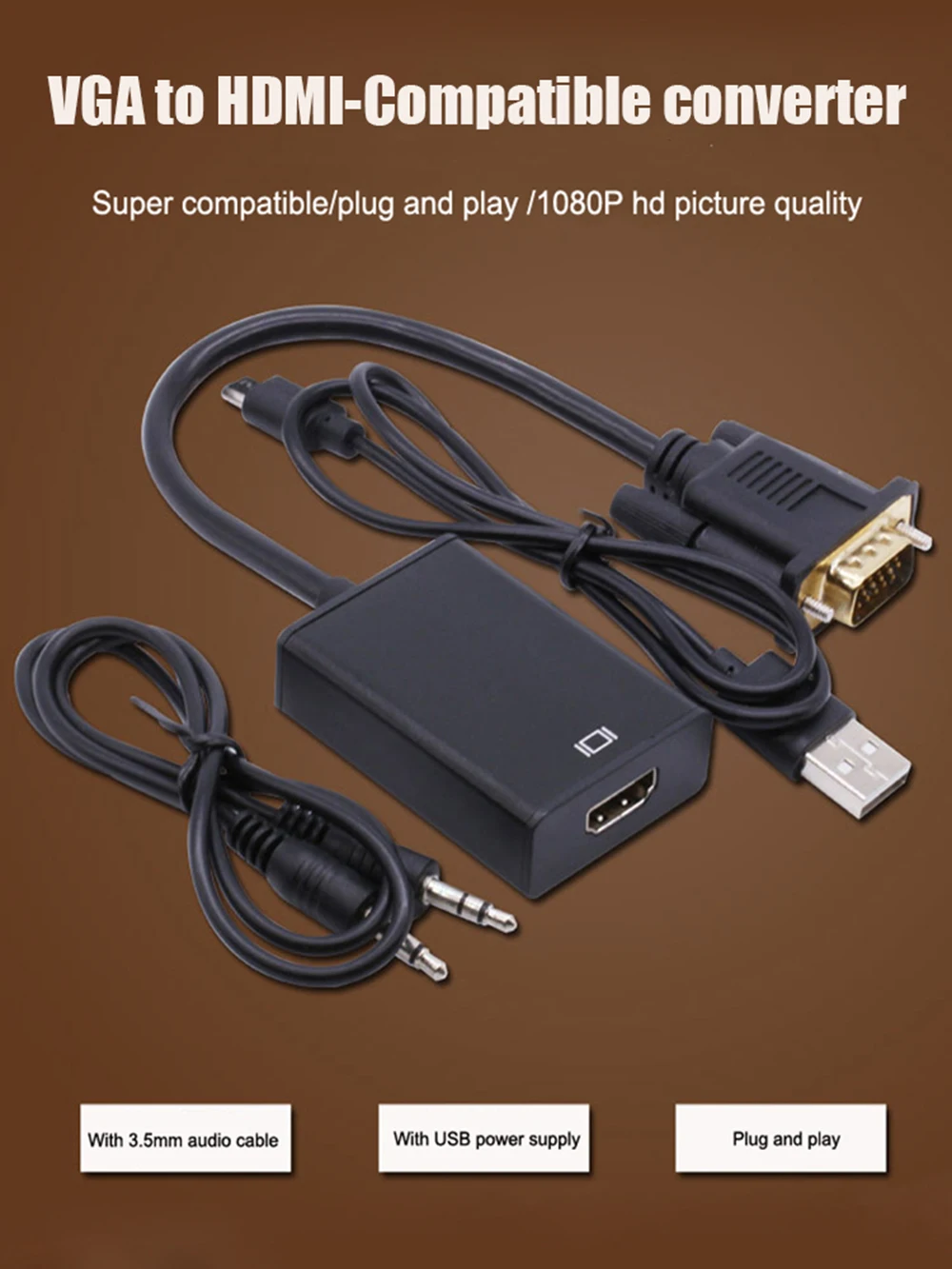 Ha246db2e9c58468ea4880f358e6ca9e4A VGA To HDMI-Compatible Cable Converter for Ps4 Tv Box Aux Audio Splitter Display Port Projector Television Extender Adapter
