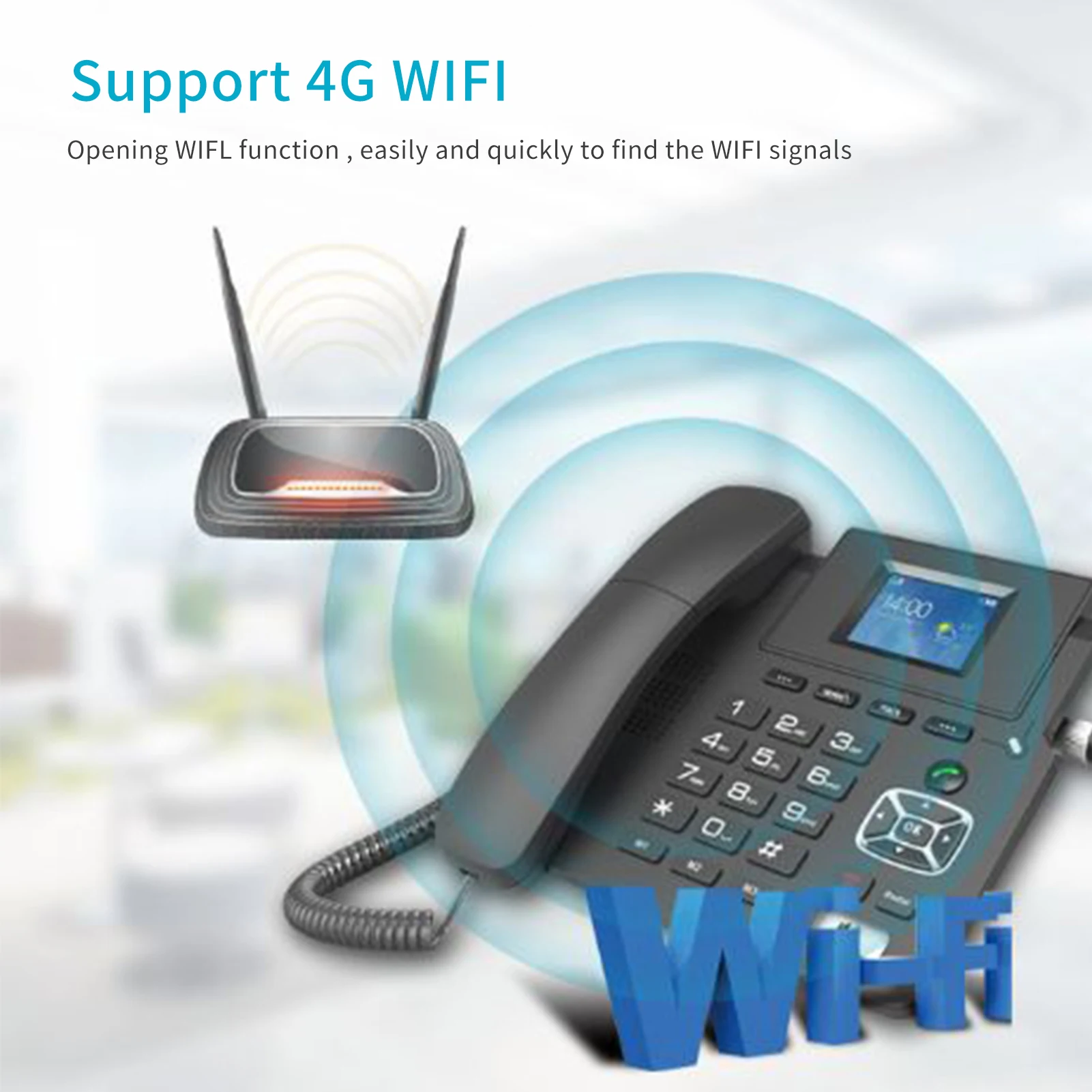 Hadc9e842b8614ad490846def766b9b33w 4G Desktop Dual modes Wireless Telephone 4G VOIP Phone Support 2 SIP Accounts WIFI SIM Card wi/ Antenna LCD Screen Auto Answer