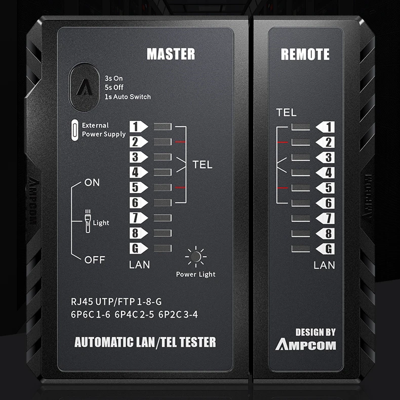 Hae9b393fd58f43aeba4f32ae551546a6L AMPCOM Tester de Cable de red rj45 RJ11 red LAN Ethernet RJ45 probador de Cable de LAN herramienta de Red red de reparación