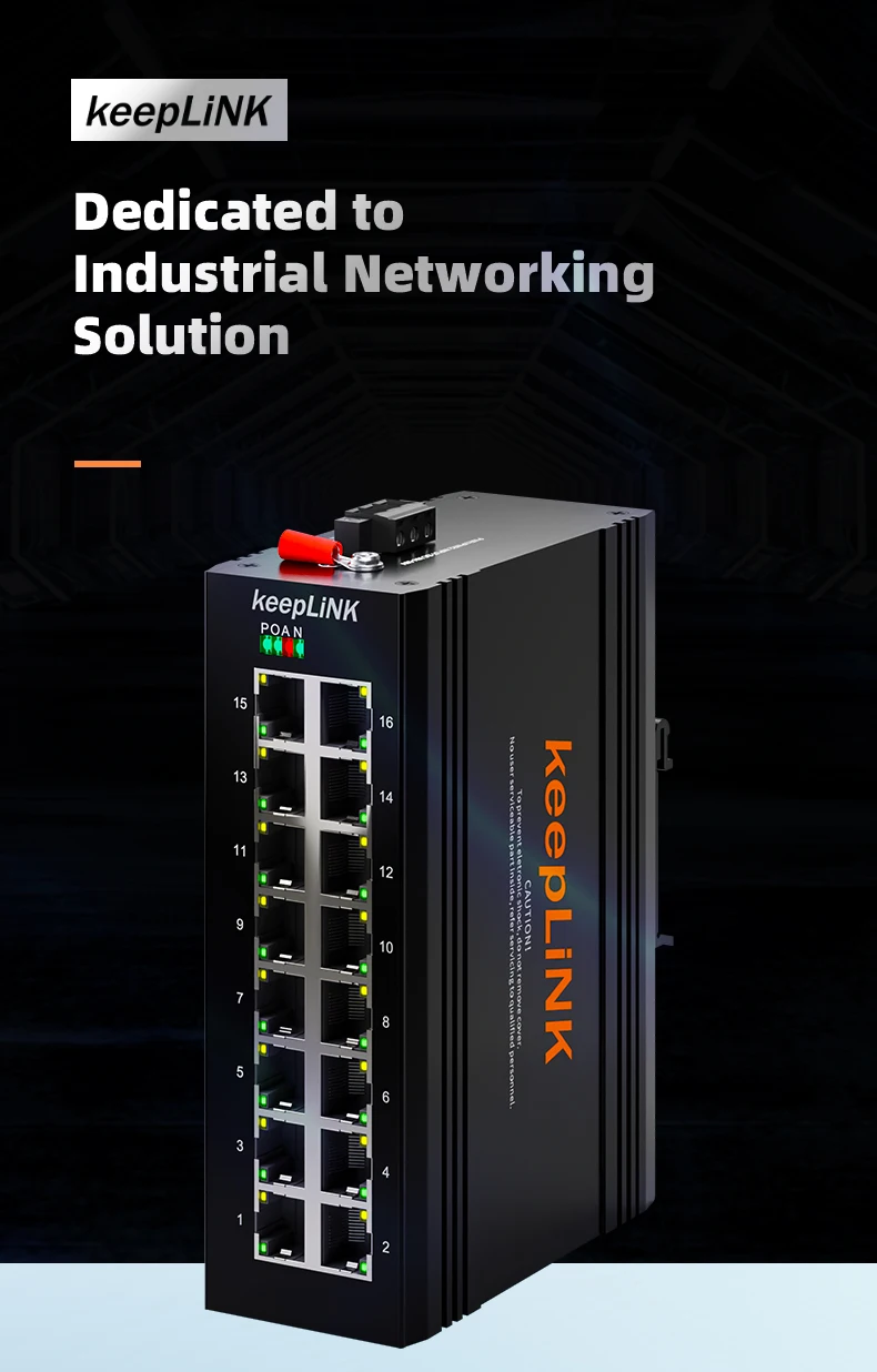 Hb906f78f9c0c4d748cdbae124c988b1a2 KeepLiNk Industrial 16-Port Megabit DIN-Rail Ethernet Switch