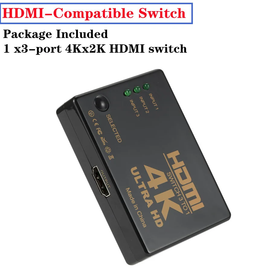 Hc7f411c08eb34c38bbe001d1c757f518T 4K 2K 3x1 HDMI Cable Splitter HD 1080P Video Switcher Adapter 3 Input 1 Output Port HDMI Hub for Xbox PS4 DVD HDTV PC Laptop TV