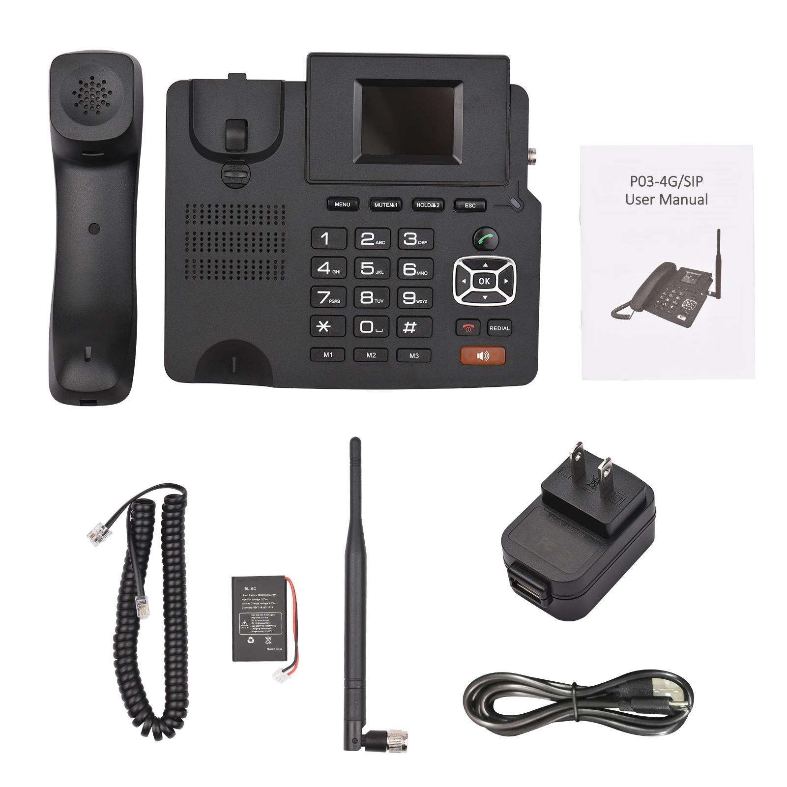 Hd8d3895ce4d64f2da03bc82aa2ec0d20J 4G Desktop Dual modes Wireless Telephone 4G VOIP Phone Support 2 SIP Accounts WIFI SIM Card wi/ Antenna LCD Screen Auto Answer