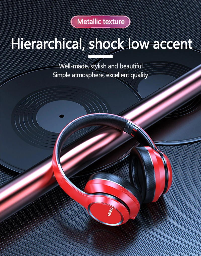 He54bc450ead54605a8208d2e9b22bd06Q Lenovo HD200 Casque Bluetooth circum-aural pliable, sans fil pour ordinateur, réduction de bruit, HIFI stéréo gaming