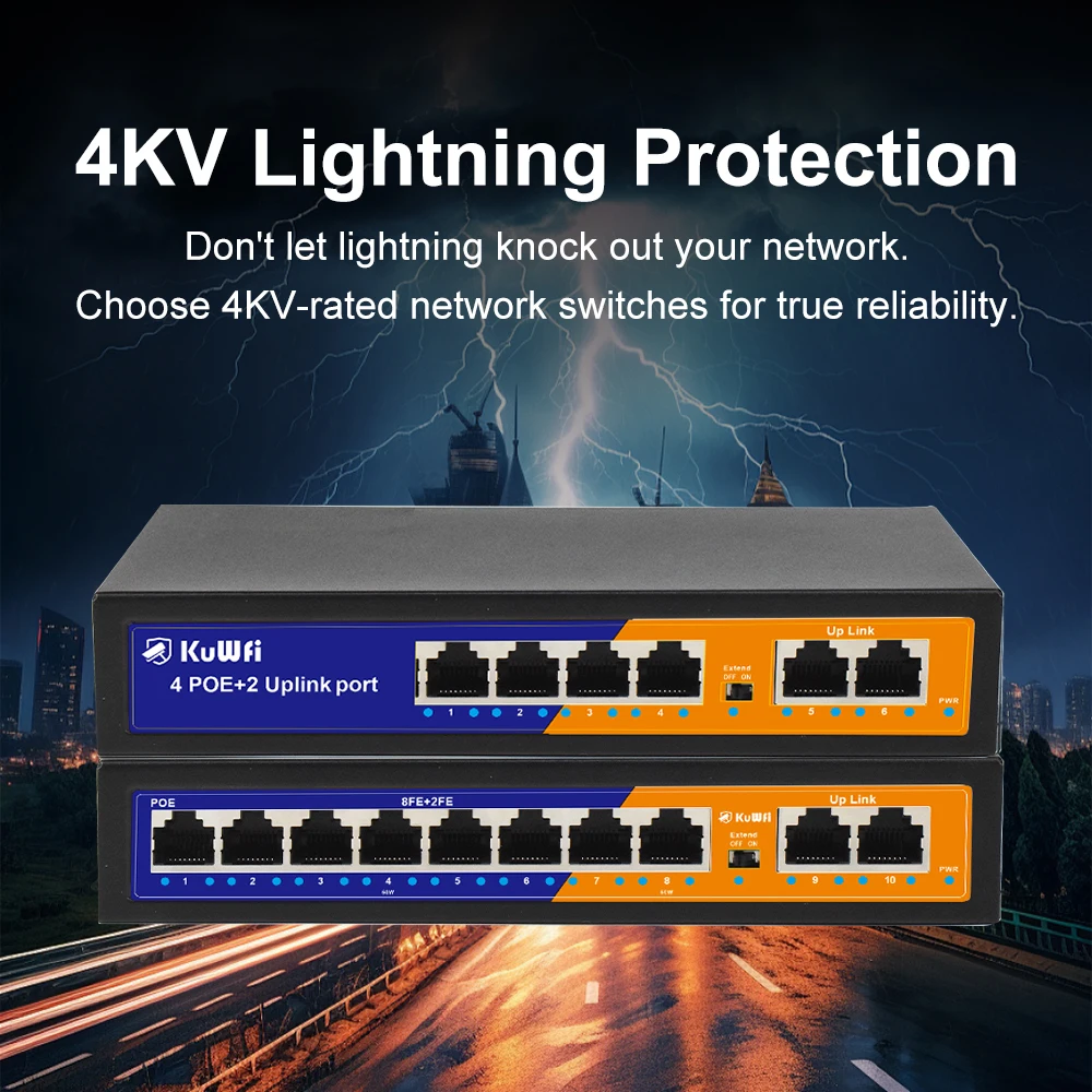 S00c7f38e741243ecb217c2052d86ca7da KuWFi POE Ethernet Switch 4/8 POE Port Port Extend 250 Meter Unmanaged Network Switch 2 UPLink Home Office Switch Plug and Play