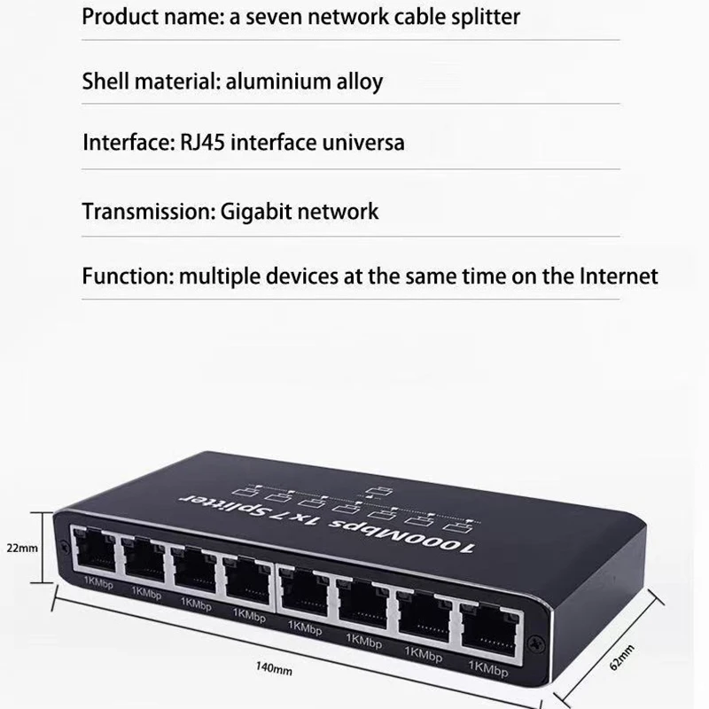 S046436f3253646b4a6bc1e0f0c3c9c3fa Répartiteur Ethernet Gigabit 1 vers 7, 1000 Mbps RJ45 LAN, pour PC portable Nintendo Switch routeur box TV