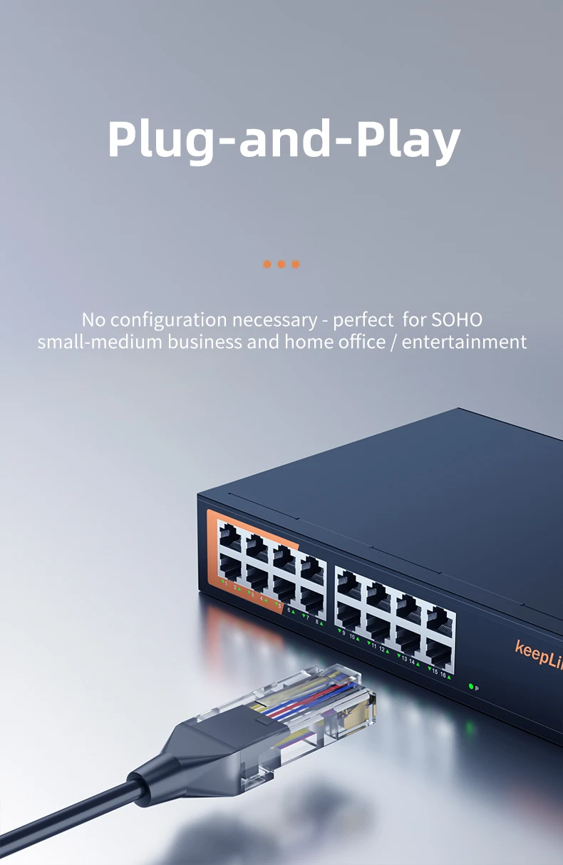 S058b91cedb7a495eab193f6c58b7160di KeepLink Switch Ethernet Gigabit 16 ports, non administrable, plug and play