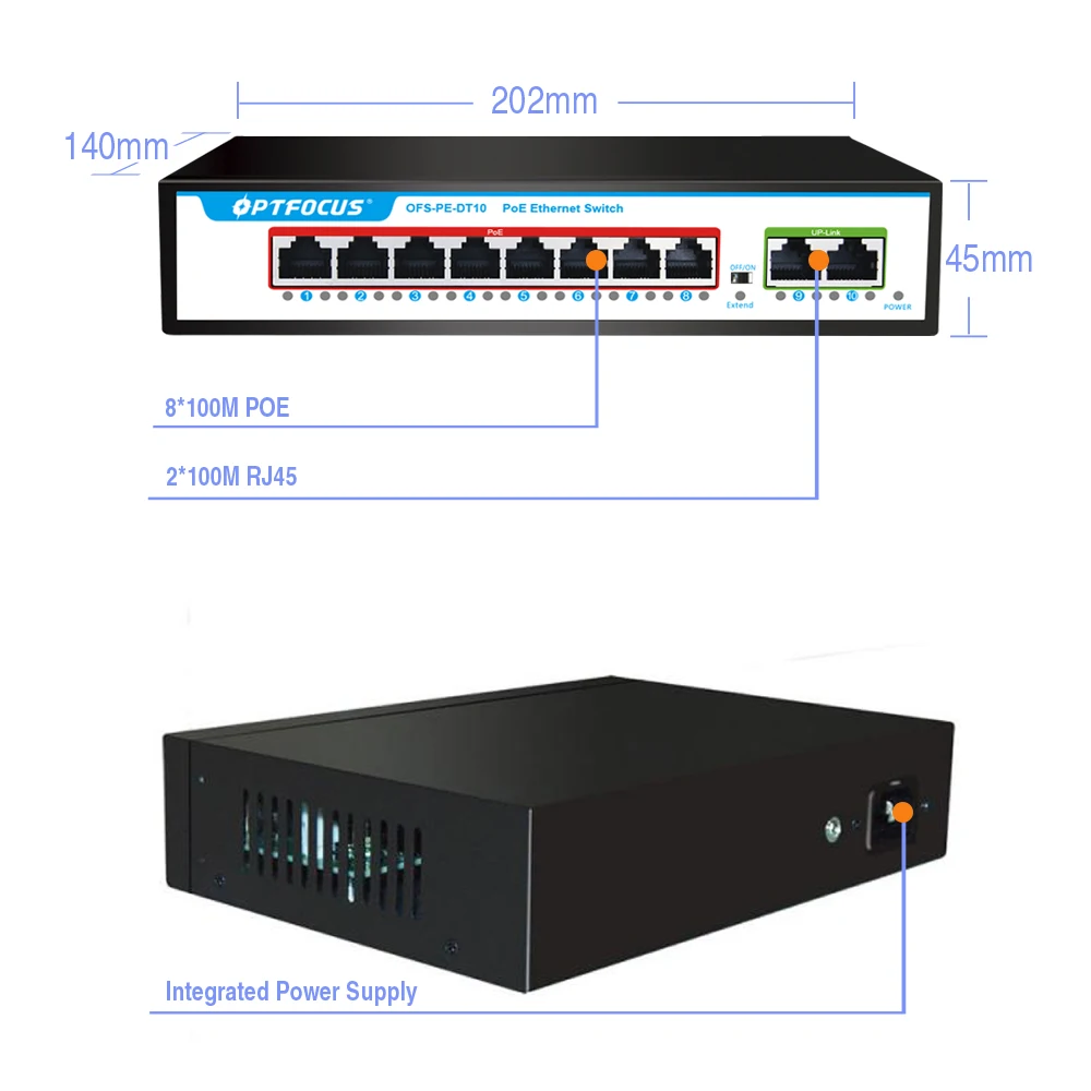 S072fc7d134e940d2bcf872c03de6529ac OPTFOCUS 4 8 Port 48v POE SWITCH Ethernet Managed Gigabit AI Smart Network Switches 1000mbps Fibra Optica Conmutador For Camera