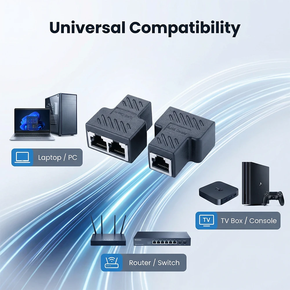 S0d458da03e554c3cb3372846b79fef78N RJ45 splitter 1 to 2 network cable connector with shielded port 1000Mbps LAN connector Cat6/Cat5e suitable for PC laptop TV box