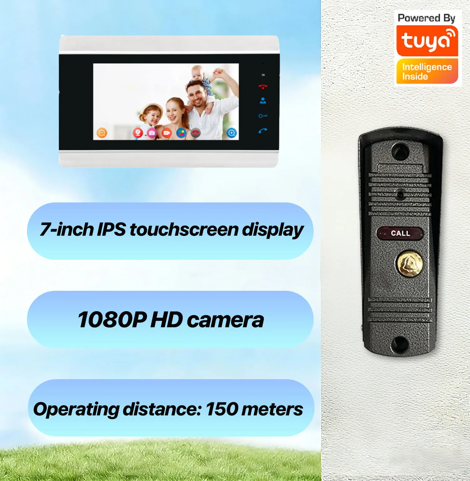 S100412265b19465fa206aafb26a29910Y Tuya Smart 7" Wired Video Door Phone 1080P Touch Screen Two Way Audio Night Vision Waterproof Remote APP Unlock Intercom