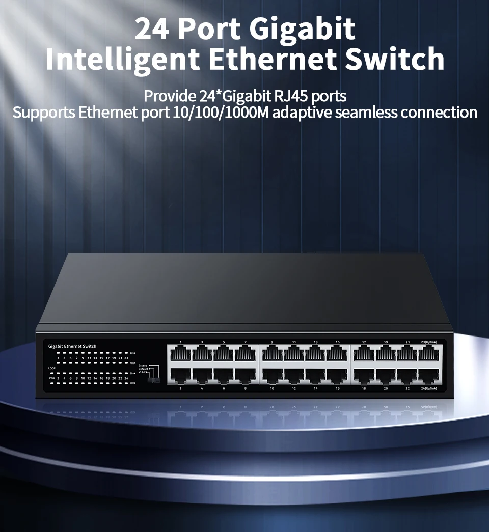 S12761f88cc88466fb81f8a7f3a7192d1e HORACO 24 Port Gigabit Ethernet Switch 1000Mbps Network Fast Smart Switcher Hub Internet Splitter with VLAN,QOS,Loop Alarm