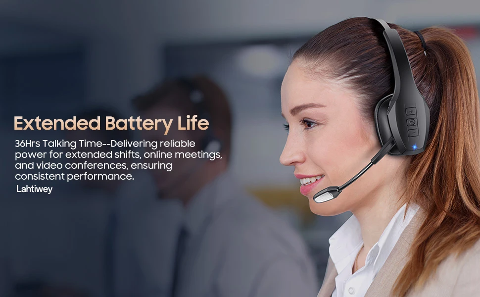 S13e2557f33e24d7facaace72c3e14707T Trucker Bluetooth Headset, Wireless Headset with Mic, Bluetooth Headsets with Dual Noise Cancelling Microphone & Mute Button