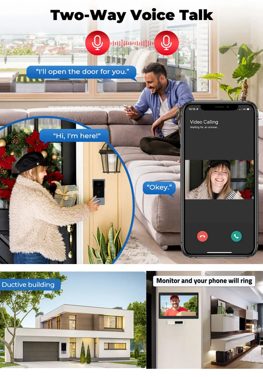 S1822044b6f364a67b3af67aa113a324au Tuya Wifi Smart Home Video Door Phone Video intercom 1080P 10inch Touch Monitor 2-Wires Doorbell Door Camera Security System