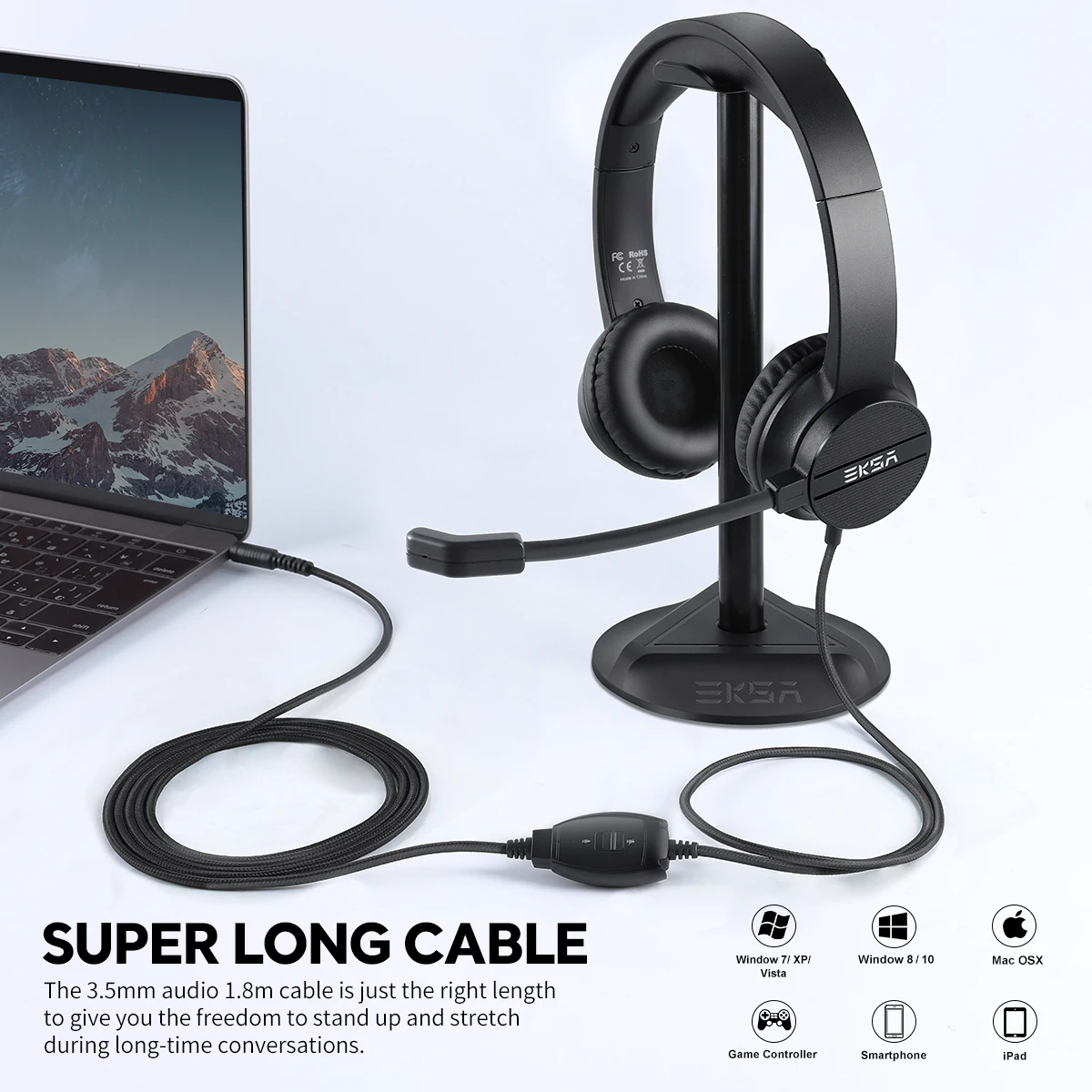 S1abdb7765fca4d8ca9e64b969bfe39111 EKSA H12/H12E Casque filaire 3.5mm/USB supra-aural, micro rotatif antibruit, pour centre d'appels