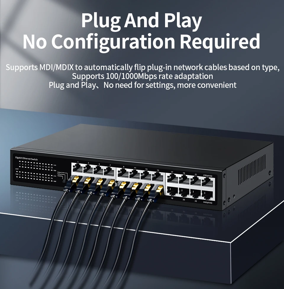 S1be2b3d3175b4f8883f6372cbd17a0dd4 HORACO 24 Port Gigabit Ethernet Switch 1000Mbps Network Fast Smart Switcher Hub Internet Splitter with VLAN,QOS,Loop Alarm