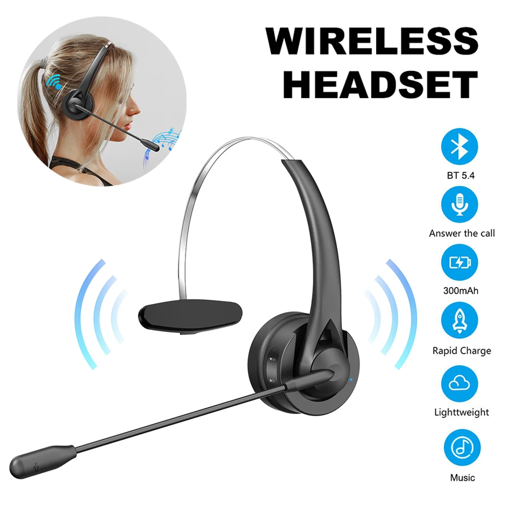 S1c422e6d5b1a442194e1d35e2c332afdT Bluetooth 5.4 Wireless Headset Adjustable Microphone Noise Canceling Headset Call Center Headset For Mobile Phones Wireless Char