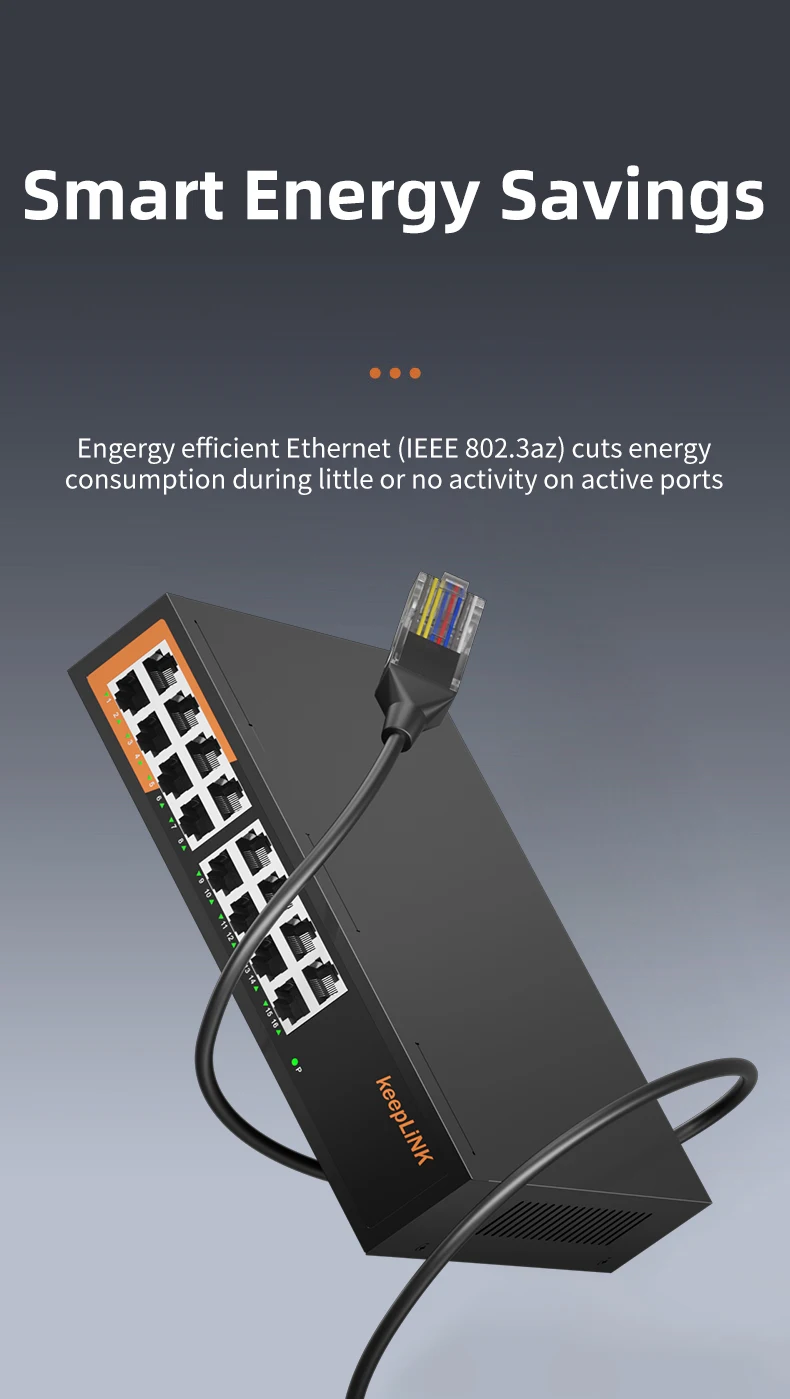 S1ec6f113ba1245439b5b7473696ca31eC KeepLink Switch Ethernet Gigabit 16 ports, non administrable, plug and play