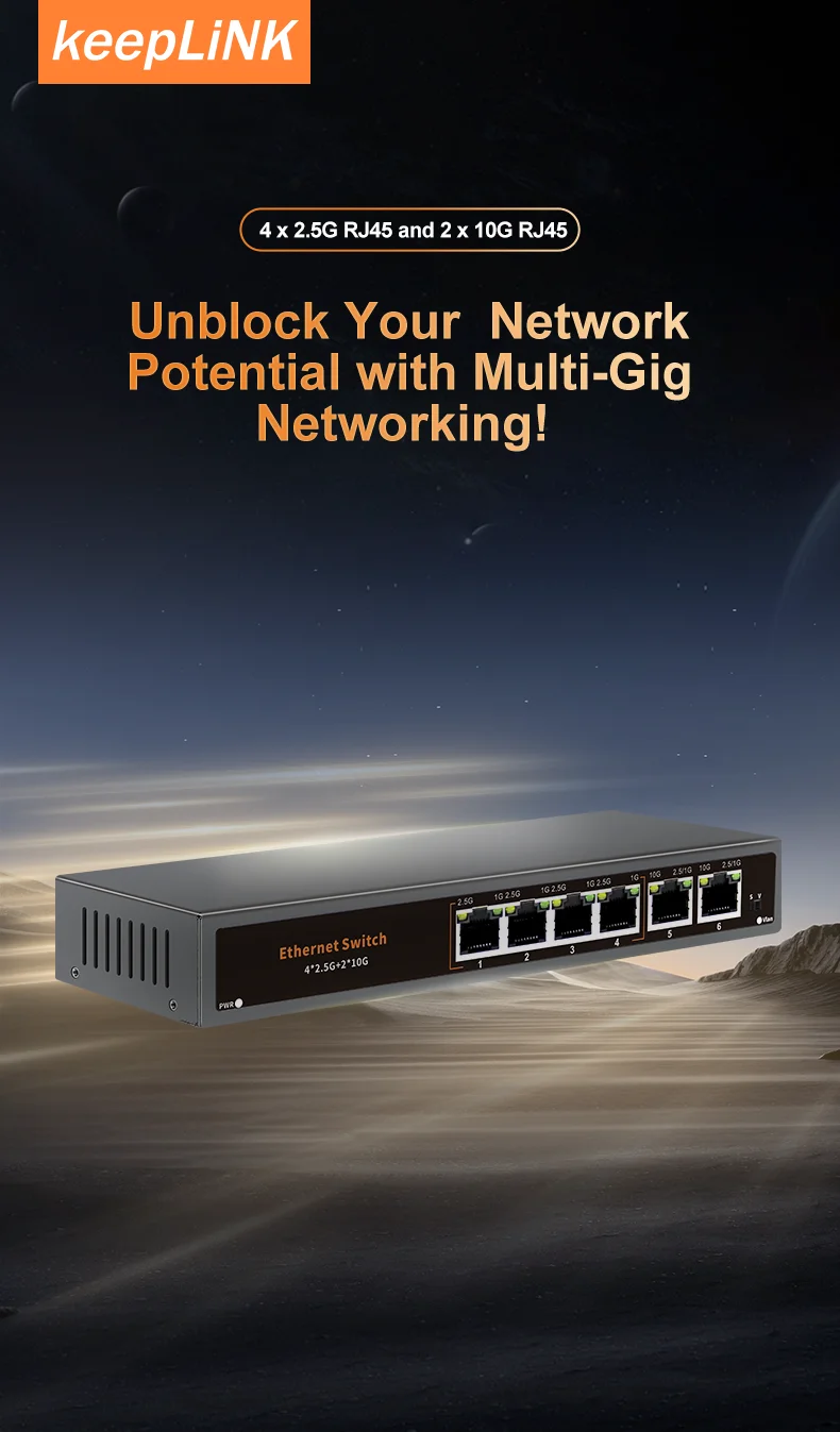 S1f04da72029d4453a7349d4964ea9f8dS KeepLiNK 6-Port Multi-Gigabit Unmanaged Network Switch 4 X 2.5Gb RJ45 + 2 X 10Gb RJ45 for High-Speed Data Networking