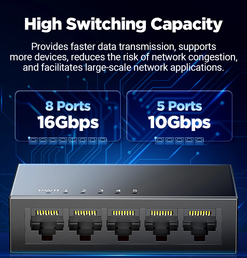 S244edfd52010427c95cc2d8b090be541l AMPCOM 1000Mbps Gigabit Network Switch 5 8 Port Ethernet Smart Switcher High Performance RJ45 Hub Internet Splitter